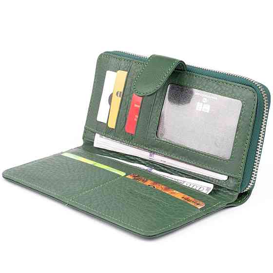 Вертикальний місткий гаманець зі шкіри унісекс ST Leather 19304 Зелений Київ