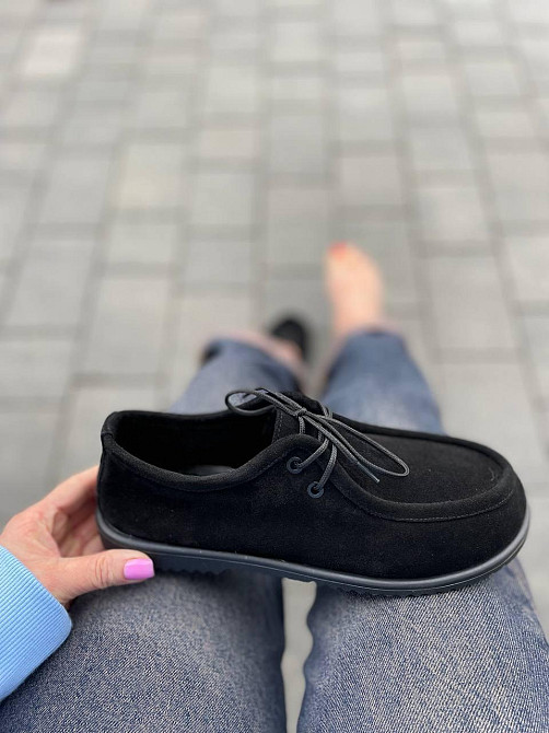 Arcoboletto Топсайдери жіночі на низькому ходу з натуральної замші на шнурівці чорні демісезонн Коломия - фото 7