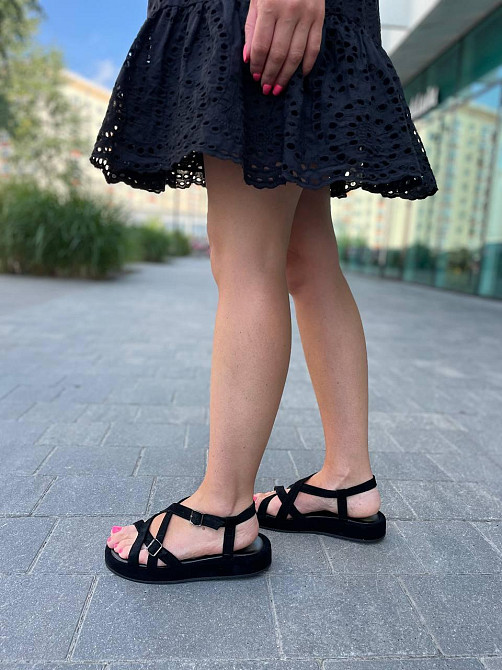 SiniorA Босоніжки замшеві жіночі чорні на низькому ходу літні / Босоніжки натуральна замша Sini Коломия - фото 3