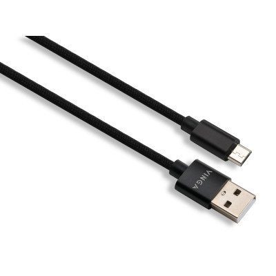 Дата кабель USB 2.0 AM to Micro 5P 1m nylon black Vinga (VCPDCMNB1BK) Вінниця - фото 1