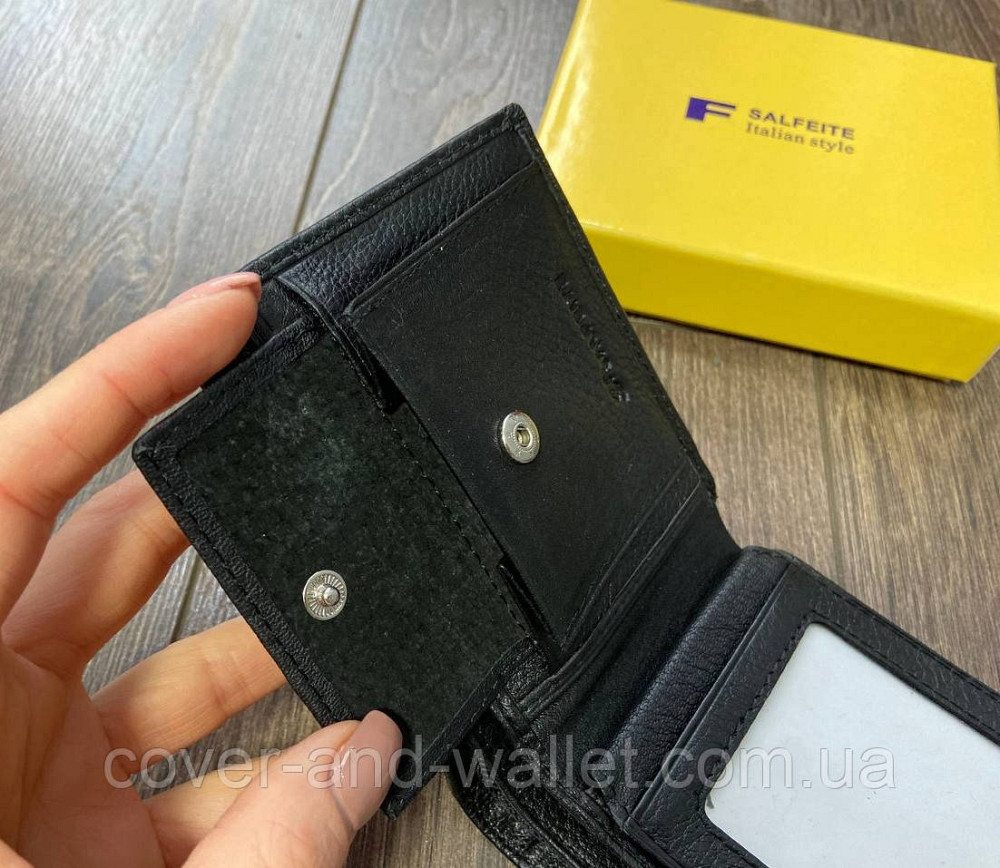 Мужское кожаное портмоне без застежки черного цвета F Salfeite 387-207Е-1 Киев - изображение 2