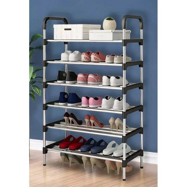Полиця для взуття з пластиковими з'єднаннями Shoe Rack 6 полок 56х28х113см, Зберігання взуття ідеї FD-50 Одеса - фото 5