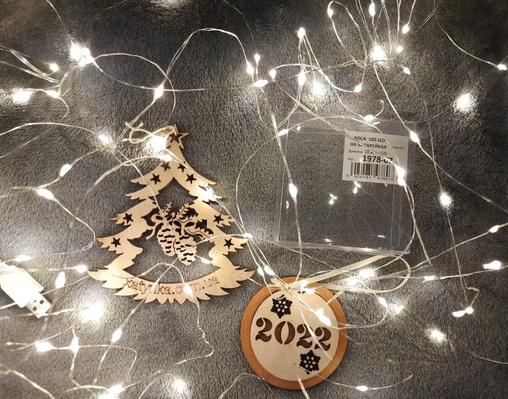 Новогодняя светодиодная лед гирлянда НА БАТАРЕЙКАХ 100 LED 10 м теплый белый Киев - изображение 3
