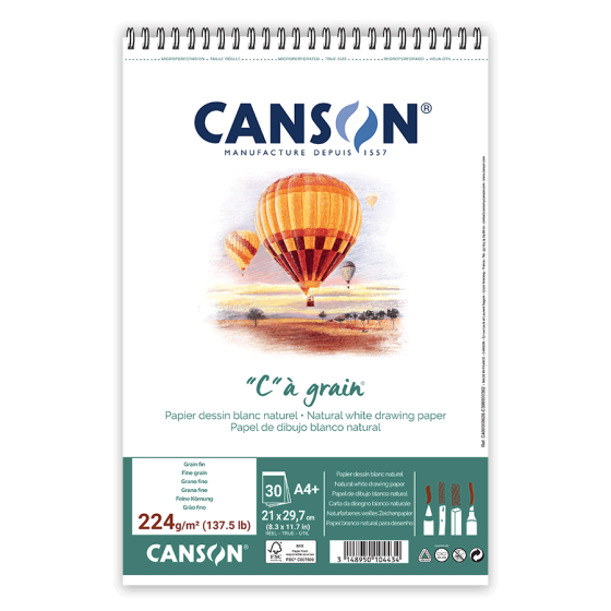 Альбом для эскизов и рисунка на спирали CíGRAIN А4 (21х29,7см) 224г/м2 30л белая бумага Canson Киев