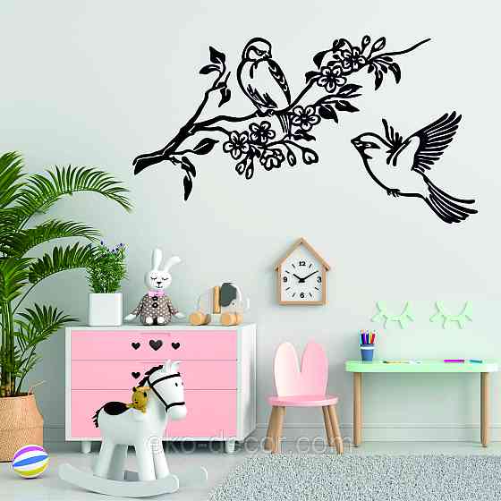 Декоративное настенное Панно «Птички», Декор на стену 110*61 см, Черный Киев