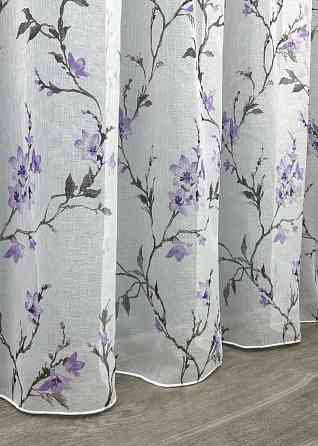 Тюль батист "Flora" колір білий з фіолетово-чорним принтом 1910т Київ