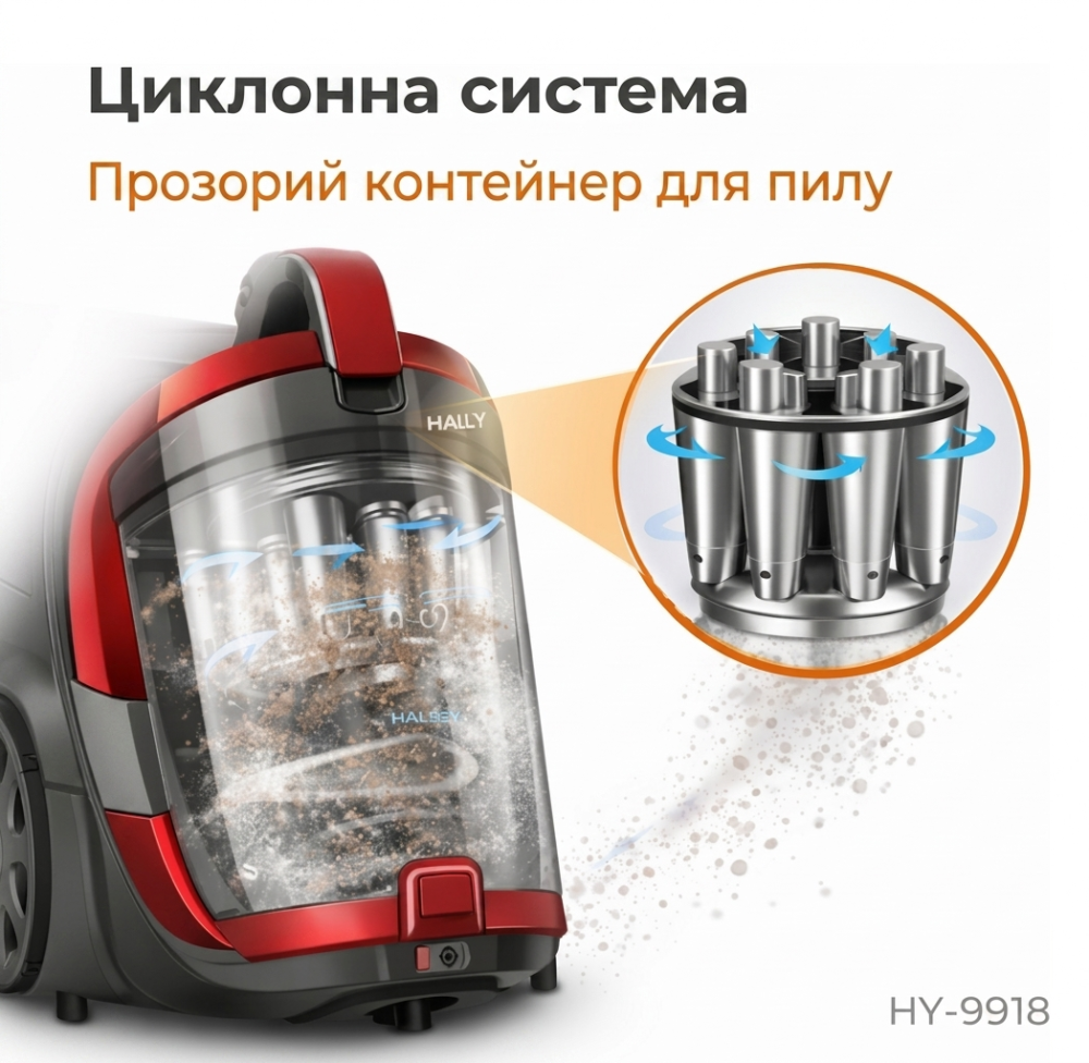 Потужний безмішковий пилосос Haley HY-9918 3000Вт: контейнерний пилосос з циклоном 4.5л для сухого прибирання Одеса - фото 7