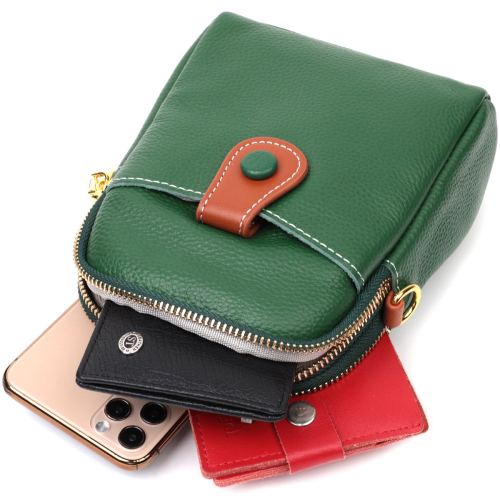 Невелика сумка трапеція для жінок з натуральної шкіри Vintage 22268 Зелена Київ - фото 7