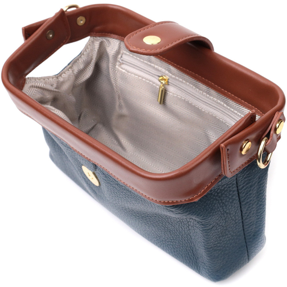 Оригінальний шкіряний клатч у модному кольорі з цікавою клямкою Vintage 22428 Синій Київ - фото 8