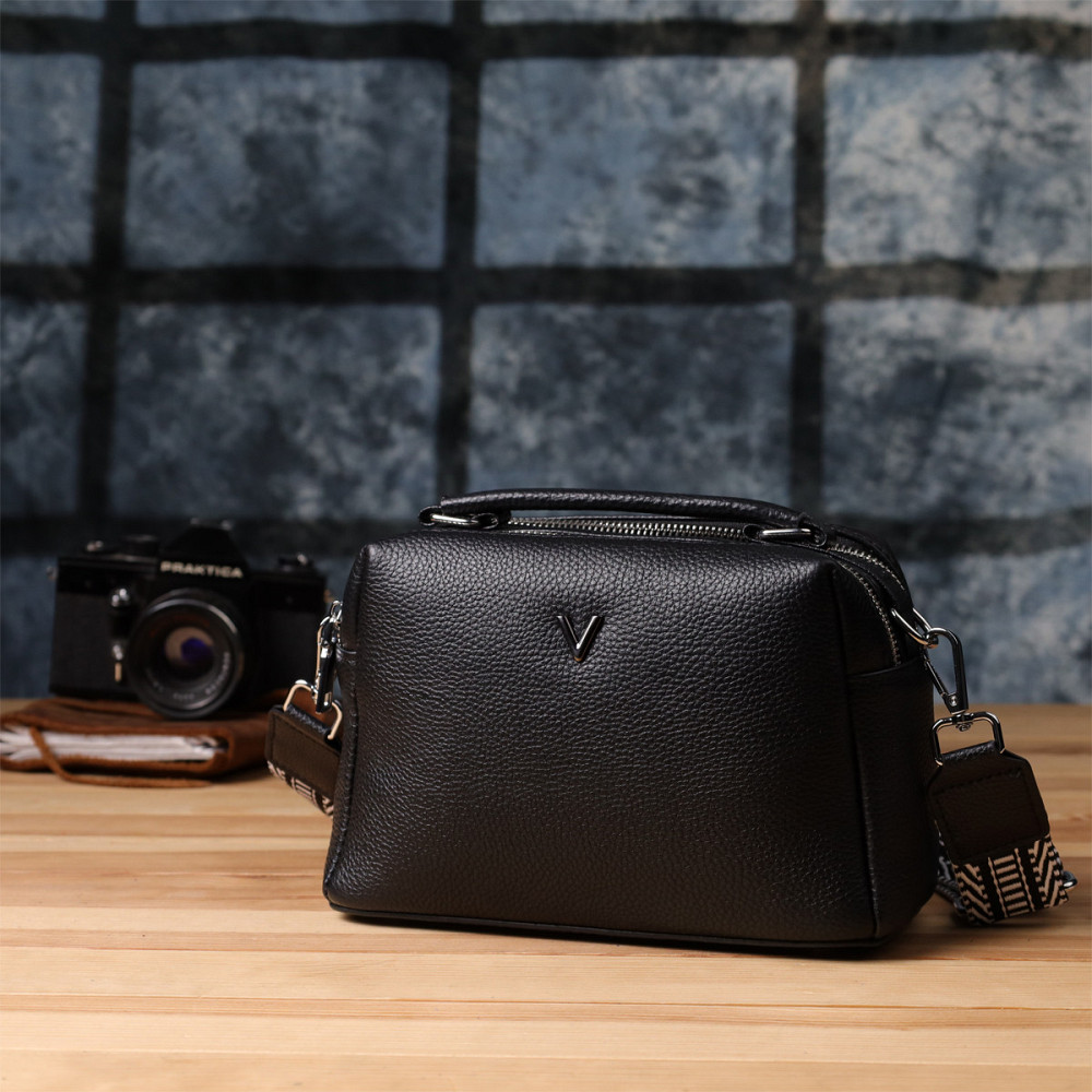 Жіноча сумка на два відділення з натуральної шкіри Vintage 22919 Чорний Київ - фото 9