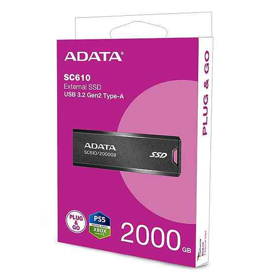 SSD диск портативний зовнішній накопичувач ADATA SC610 2TB USB 3.2 550 / 500Mb / s Black SC610-2000G-CBK / RD Одеса