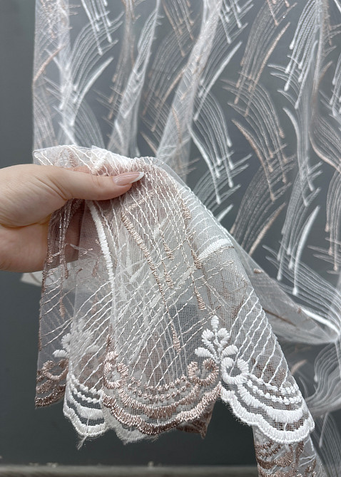 Тюль фатин с вышивкой и люрексом цвет белый с пудровым 1649т Киев - изображение 3