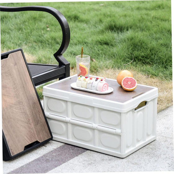 Пластиковый контейнер для хранения 42.5×30×24см, пластиковый органайзер с деревянной крышкой для кемпинга Каменец-Подольский