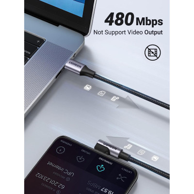 Дата кабель USB-C to USB-C 0.5m 3A 60W 90° corner US255 black/gray Ugreen (50122) Винница - изображение 4