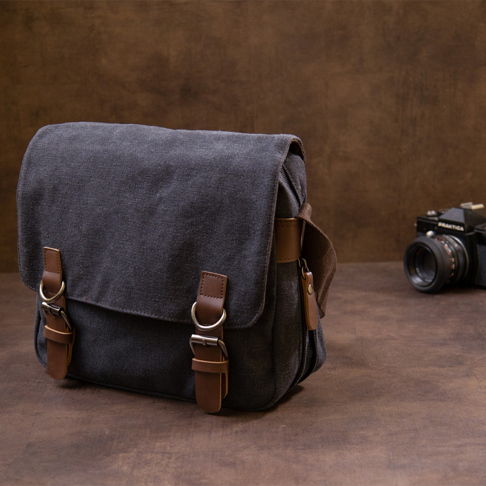 Сумка почтальонка текстильна Чорна (Vintage) Київ - фото 2