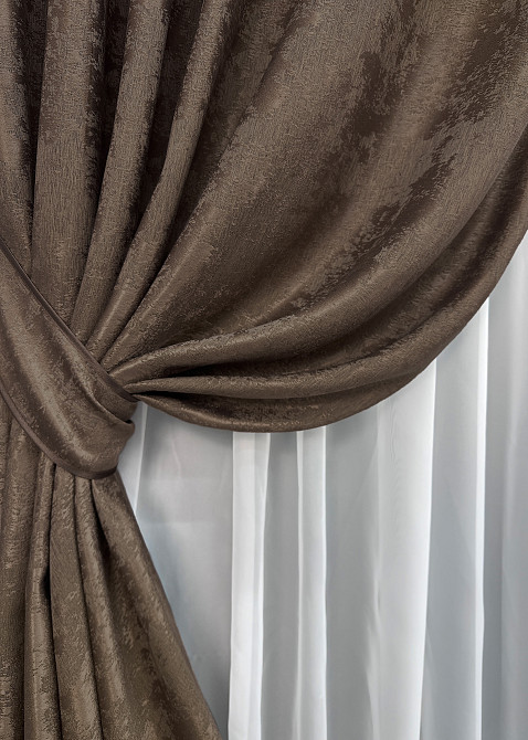 Комплект готовых штор VR-Textil Жаккард Sultan XO № 1557ш Коричневый 130х270 см 2 шт (39-105) Киев - изображение 5
