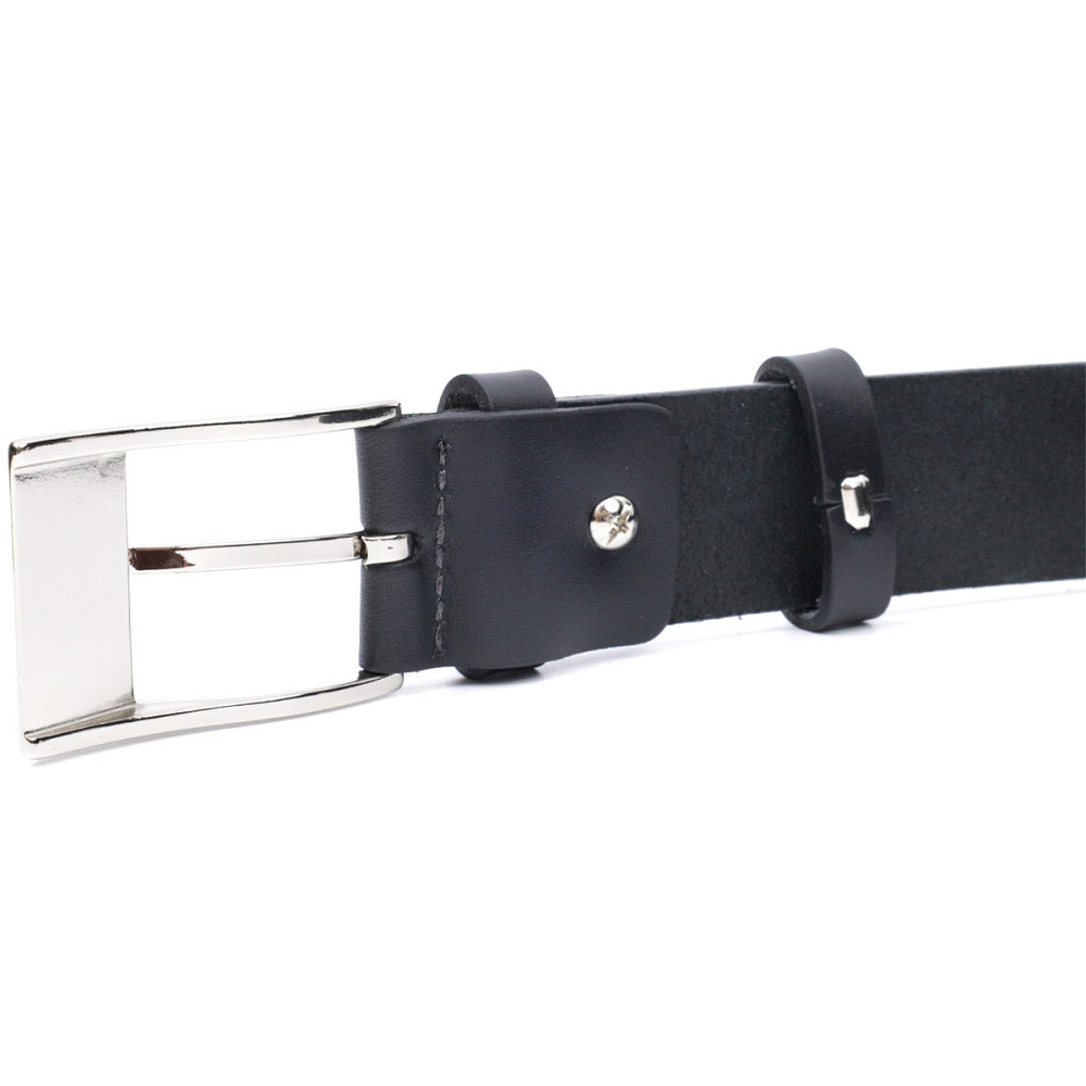 Классический пояс под брюки для мужчин из натуральной кожи GRANDE PELLE 11688 Черный Киев - изображение 6