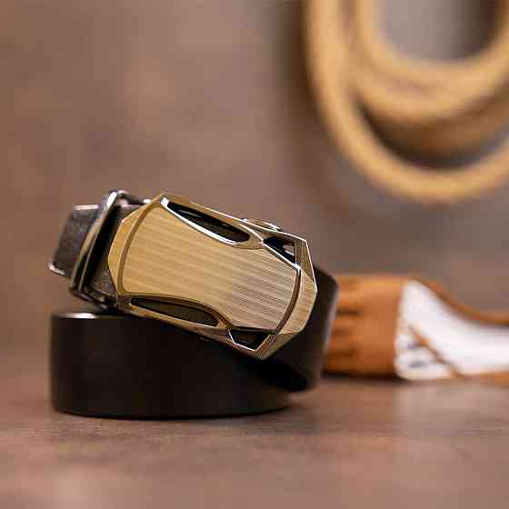 Ремінь чоловічий з пряжкою автомат Чорний (Vintage) Київ