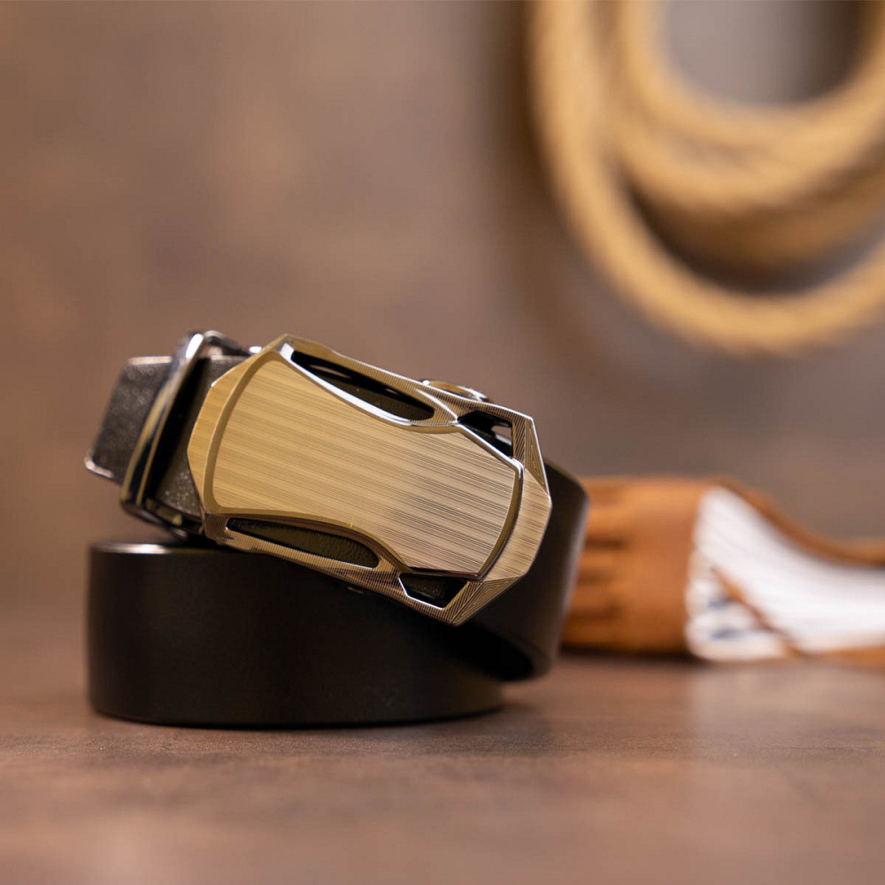 Ремінь чоловічий з пряжкою автомат Чорний (Vintage) Київ - фото 2