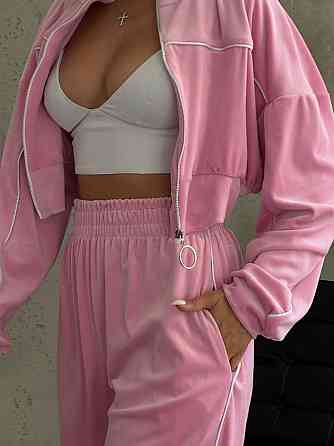 Стильний жіночий велюровий м'який костюм-двійка велюр плюш Рожевий, 42/44 Одеса