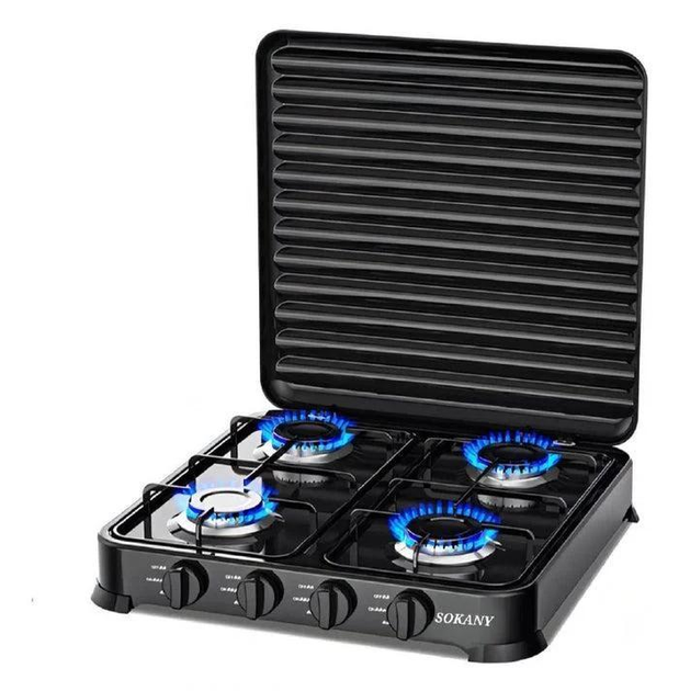 Газова плита настільна Sokany чорна 4 конфорки міні переносна для дачі кемпінгу, портативна газплита туристична SK-6004-Black Київ - фото 1