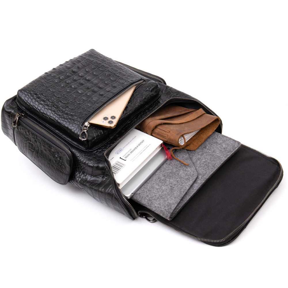 Рюкзак під рептилію шкіряний Vintage 20431 Чорний Київ - фото 7