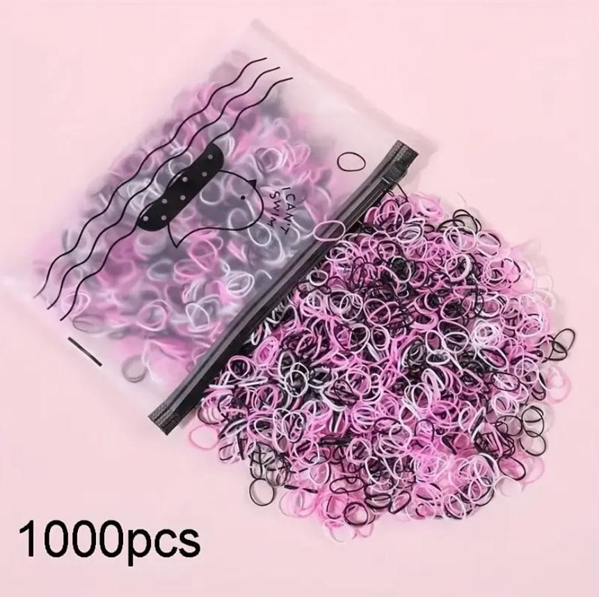 Набор силиконовых резинок для волос 1000 шт, розовые и чёрные, мини резинки для причёсок Киев - изображение 1
