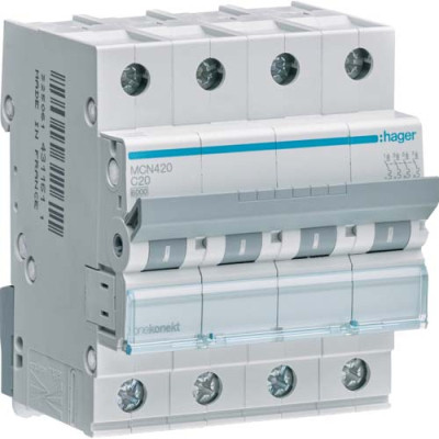 Автоматичний вимикач Hager 4-п. C 20A (6kA) 4M (B) (MCN420) Вінниця - фото 1