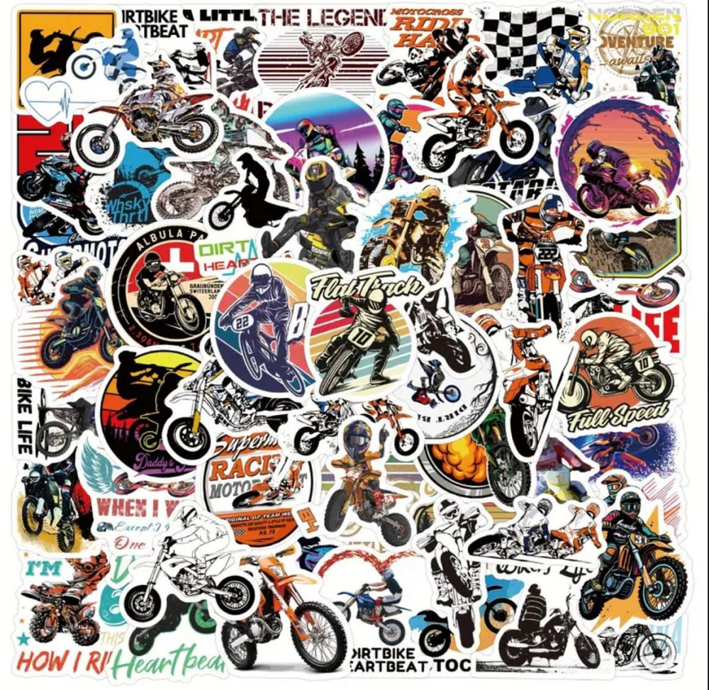 Наклейки Мотокрос 65 шт – набор стикеров для ноутбука, телефона, шлема Киев - изображение 1
