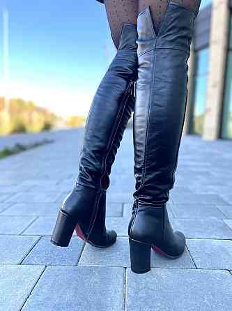 Nivelle Стильні ботфорти жіночі зимові з натуральної шкіри на підборах, чорні 5310 (8052-8033) Коломия