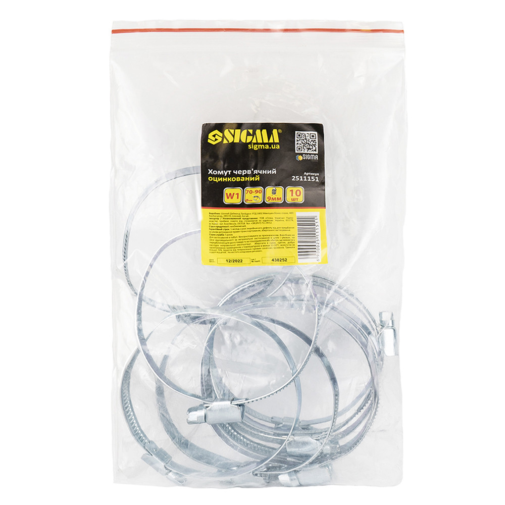 Sigma Хомут червячный оцинкованный 9мм D70-90мм 10шт SIGMA (2511151) Киев - изображение 2
