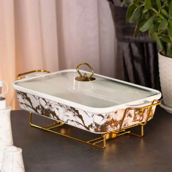 Мармитниця 1.5 л прямокутна фарфоровий мрамор 35х19 см Київ - фото 6