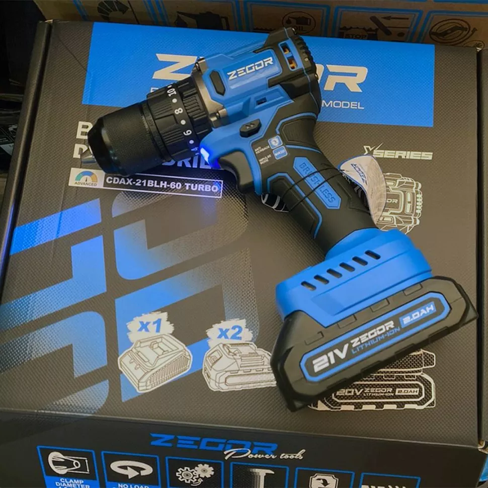 Аккумуляторный ударный шуруповерт ZEGOR CDAX-21BLH-60 TURBO (акум 2шт-20V 2.0Ah и зп) Киев - изображение 3
