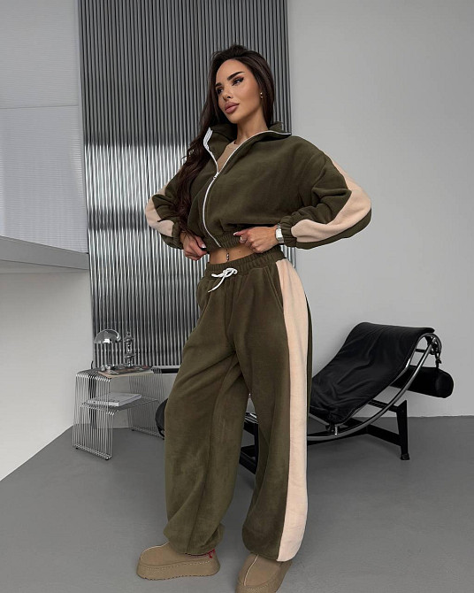 Женский теплый повседневный костюм с лампасами двойка двухсторонний флис Одесса - изображение 6