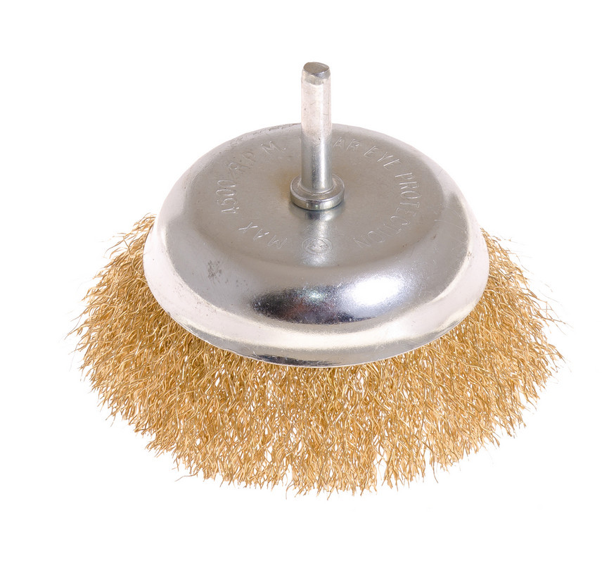 MASTERTOOL Щітка торцева MASTERTOOL з латунованого рифленого дроту Ø 100 мм зі стрижнем ¼" 19-7 Коломия - фото 1