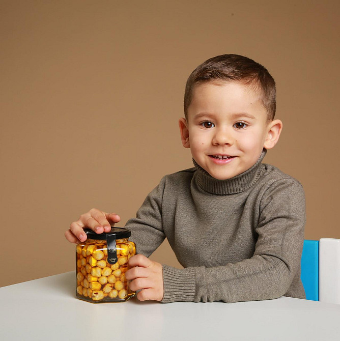 Горіхи з медом у скляній, шестикутній баночці вагою 240 грамів. Фундук. Одеса - фото 10