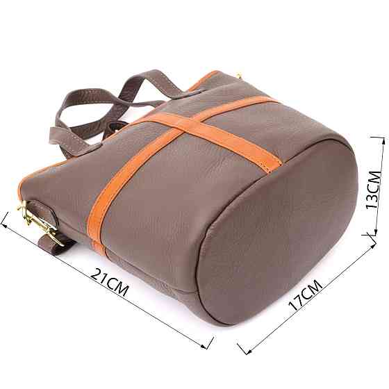 Женская кожаная сумка с коричневой вставкой на лицевой стороне Vintage 22999 Бежево-серый Киев