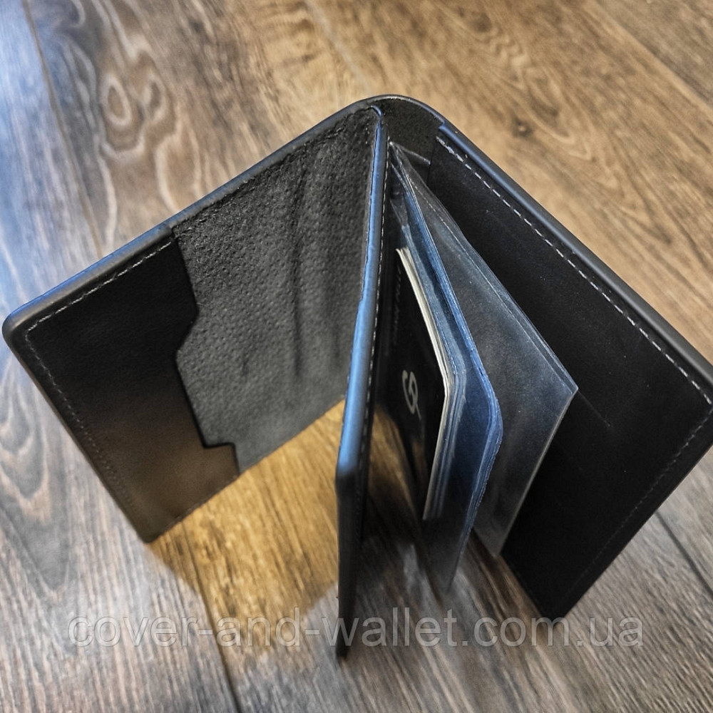 Черная кожаная обложка на права и паспорт ручной роботы Grande Pelle Киев - изображение 6