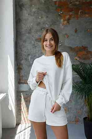 Костюм спортивний жіночий худі з шортами Молочний M/L Харків