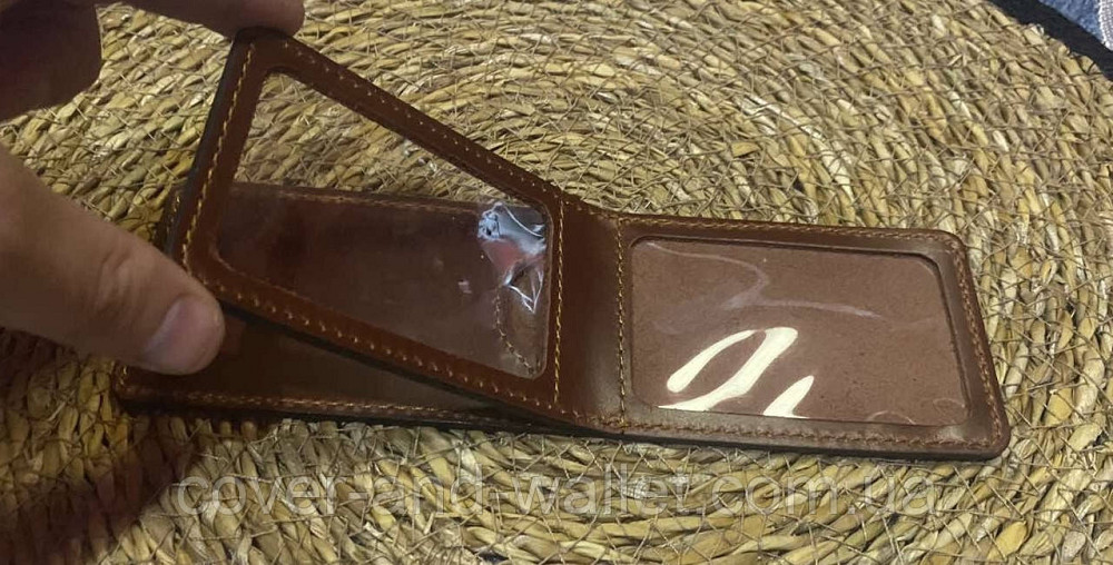 Шкіряна обкладинка на службове посвідчення на три відділення колір каштановий P-Leather Київ - фото 3