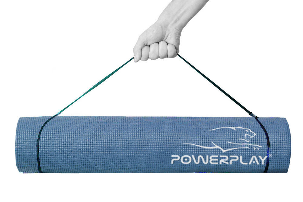 Килимок для йоги фітнесу гімнастіки каремат PowerPlay 4010 PVC Yoga Mat Синій 173см на 61см Київ - фото 2