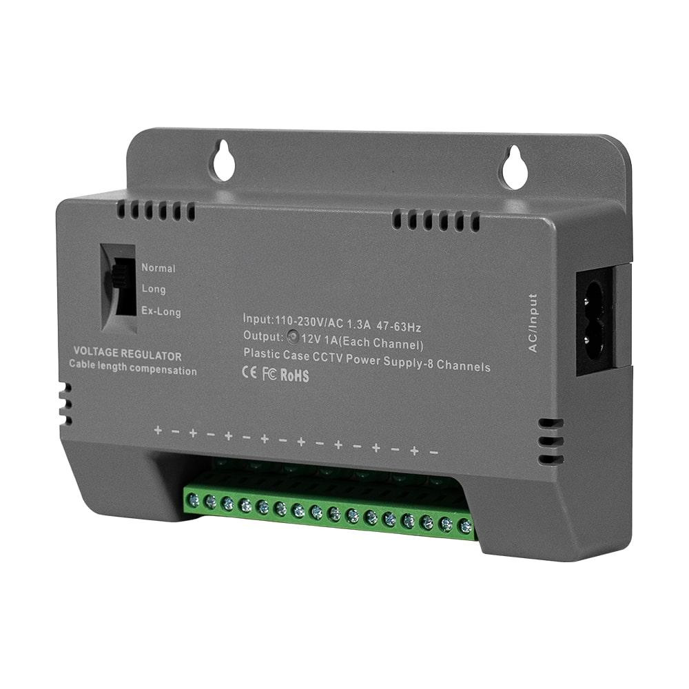 Блок живлення Kraft KRF-1208B (8CH) 96W, 8 каналів навантаження, 12V/1A на 1 канал, з регулятором напруги для компенсації довжини Київ - фото 12