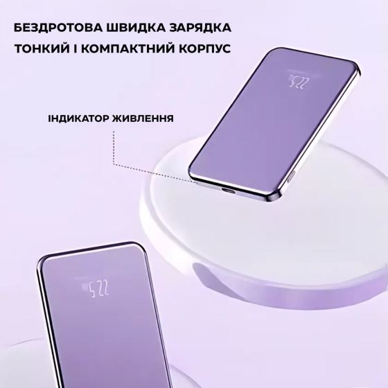 Павербанк бездротовий магнітний ультратонкий, Powerbank з бездротовою зарядкою, 10000 мАг, 20Вт Type-C grey Кам'янець-Подільський