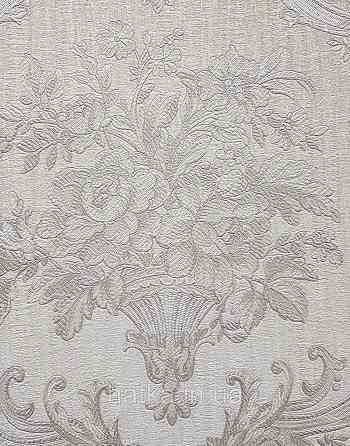 Шпалери вінілові на флізеліні AdaWall Seyyah 1.06х10 квіти в горщику вензеля структурні сріблясті на білому Київ
