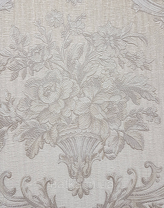 Шпалери вінілові на флізеліні AdaWall Seyyah 1.06х10 квіти в горщику вензеля структурні сріблясті на білому Київ - фото 3