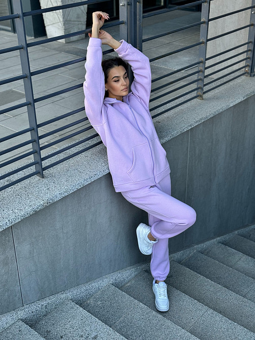 Теплый спортивный костюм женский на змейке Сиреневый 46/48 Харьков - изображение 6