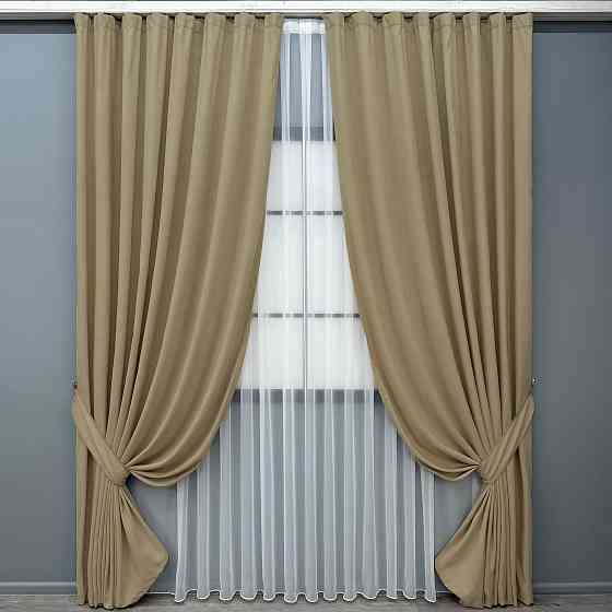 Комплект готових штор VR-Textil Мікровелюр Petek № 1515ш Пісочний 200х290 см 2 шт (32-526) Київ
