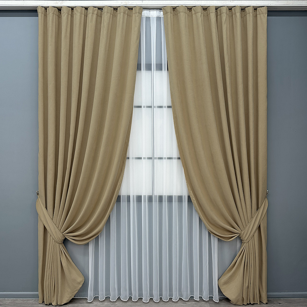 Комплект готових штор VR-Textil Мікровелюр Petek № 1515ш Пісочний 200х290 см 2 шт (32-526) Київ - фото 2