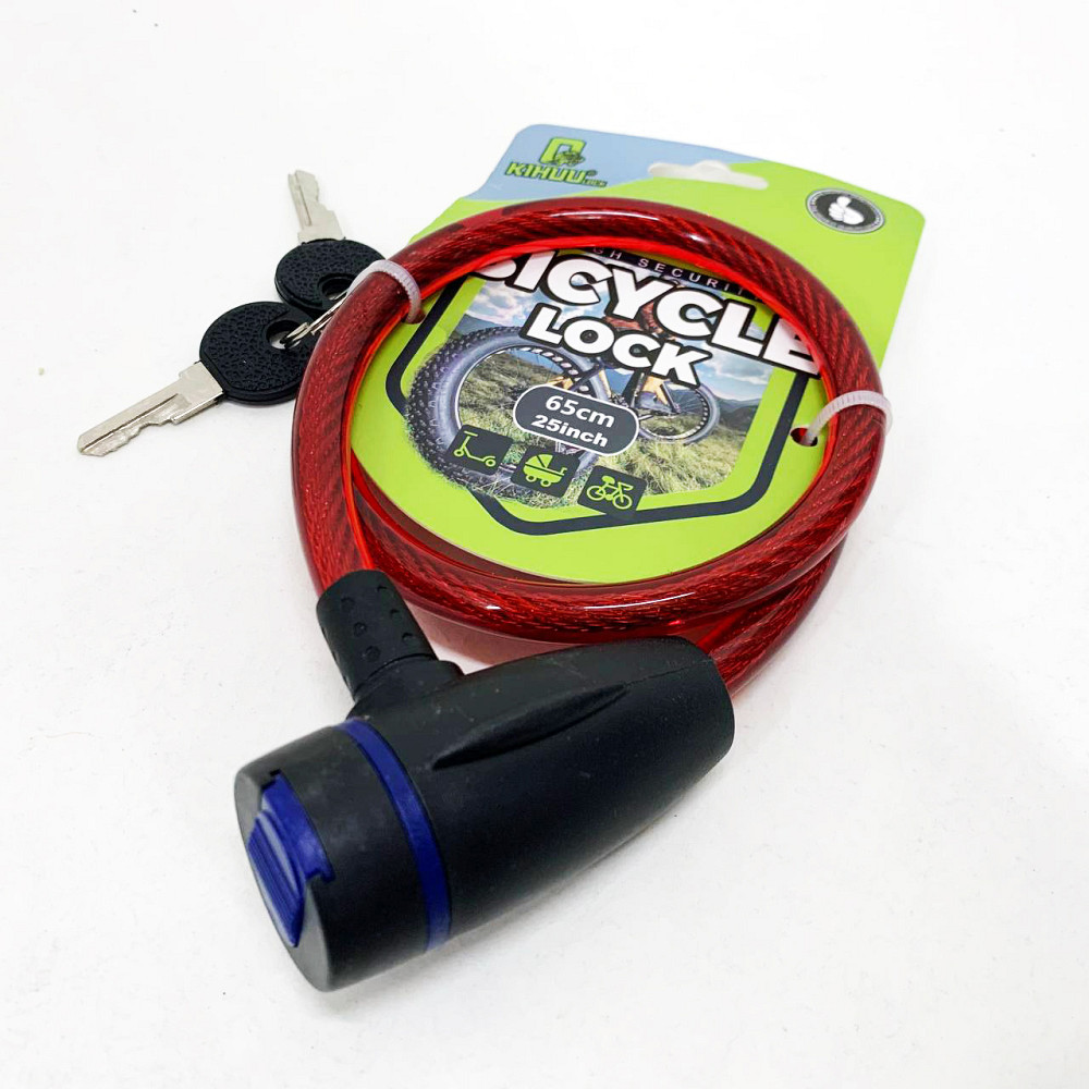 Замок велосипедний KIHUU LOCK 187, 10*65 тросовий, 2 ключі. Колір: червоний ZD-60 Львів - фото 4