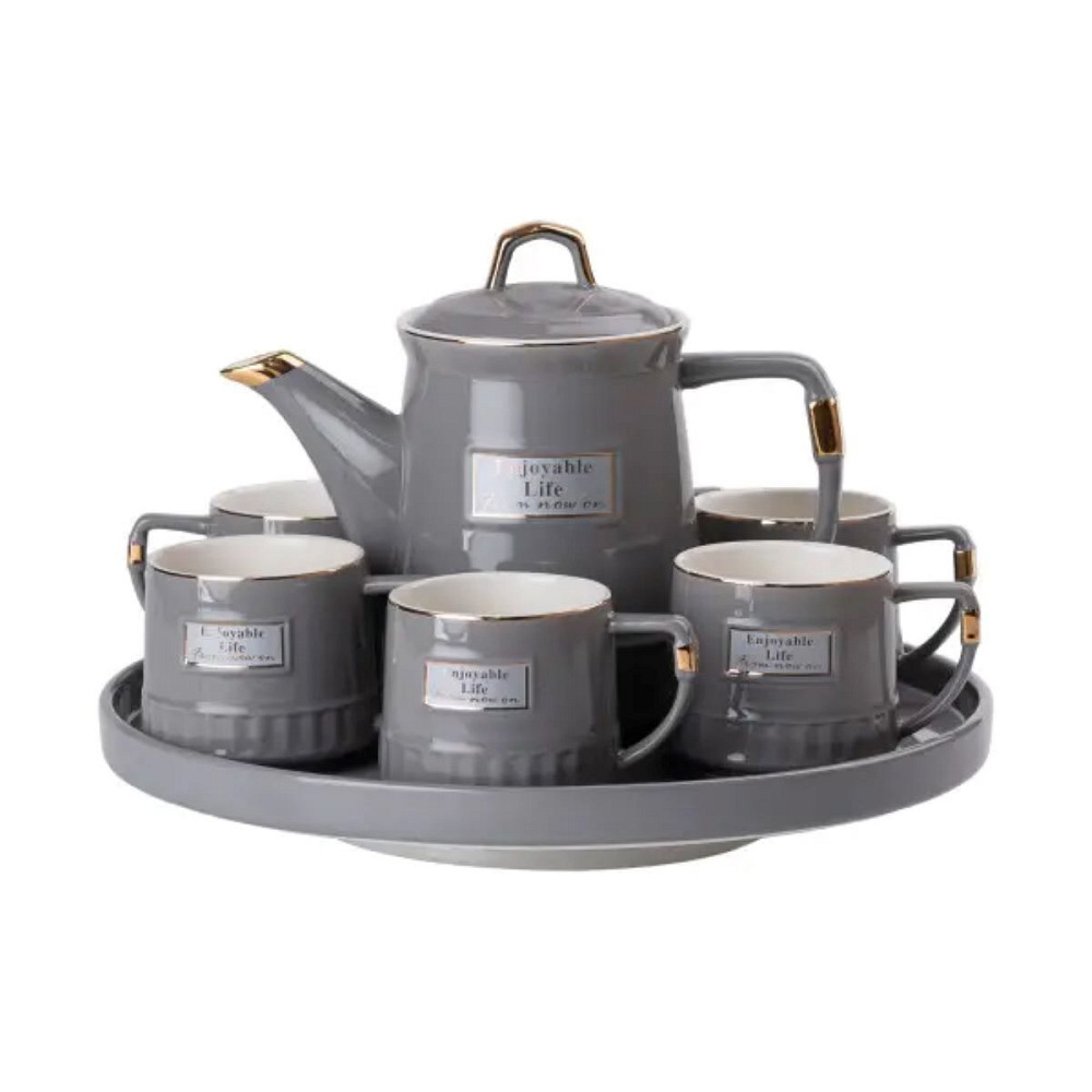 Yiwu Чайний набір на 6 персон (з заварювальним чайником та порцелянаовою підставкою), сірий HP- Коломыя - изображение 1